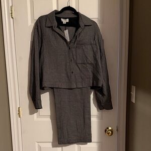 Velvet Grey Button-Up Lounge Set